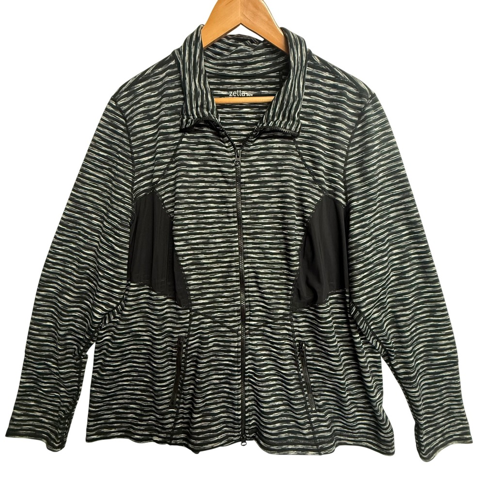 Zella 3X Black Gray Striped Full Zip Athletic Jacket Mesh Stretch Plus Size